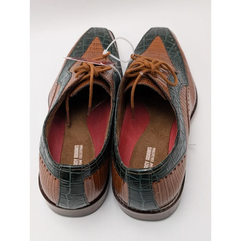 Stacy Adams Tallero Tan Multi Croco Print Leather V-Tip Oxford Men Size 7.5